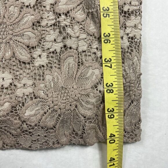 Calvin Klein Lace Ruched Sheath Dress Beige Back Zip Sleeveless Work Size 10 - Picture 4 of 10